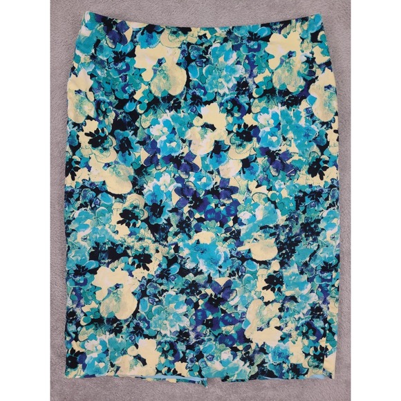 Ann Taylor Womens Pull on Multicolor Blue Floral Skirt w/ slit on back, size‎ 6 - Picture 1 of 10